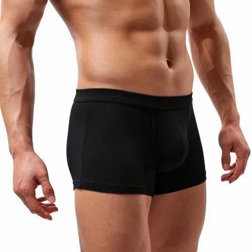 Men Cotton Underwear - Cotton Material, Regular Size, Black Color | Outer Elastic Waistband, Plain Pattern, Good Condition