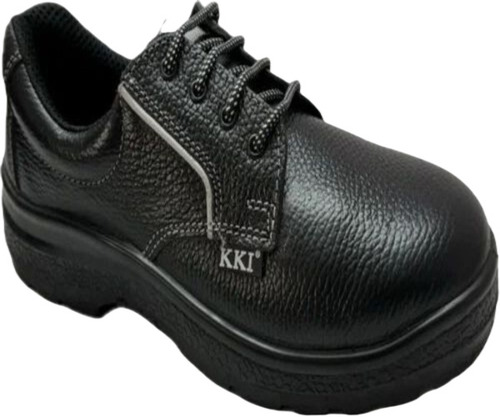 Men's Leather Safety Shoes - PU Insole Lace-Up Style | Durable Black Plain Design 12-Month Warranty