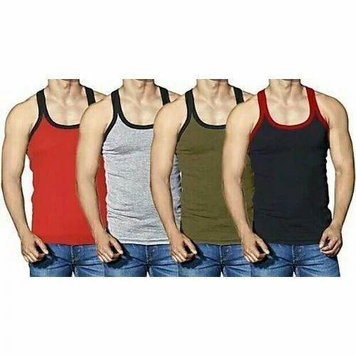 Mens Cotton Gym Vest - Cotton Material, Sleeveless, Multicolor Design | Plain Pattern for Comfortable Workout Wear