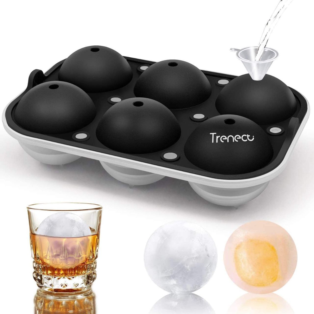Pavilix Easy Push Premium Pop Up Ice Cube Tray with Flexible Silicon Bottom and Over Lid, 6 Cube Trays Durable and Dishwasher Safe (Black, Pack of 1)