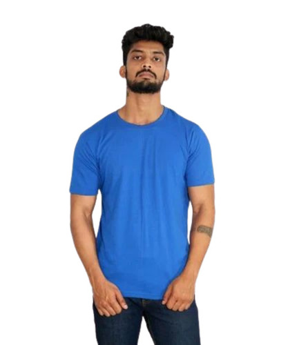Round Neck Men T Shirt - Cotton New Blue | O-Neck Skin Friendly Comfortable Short Sleeves Casual Wear Plain Pattern
