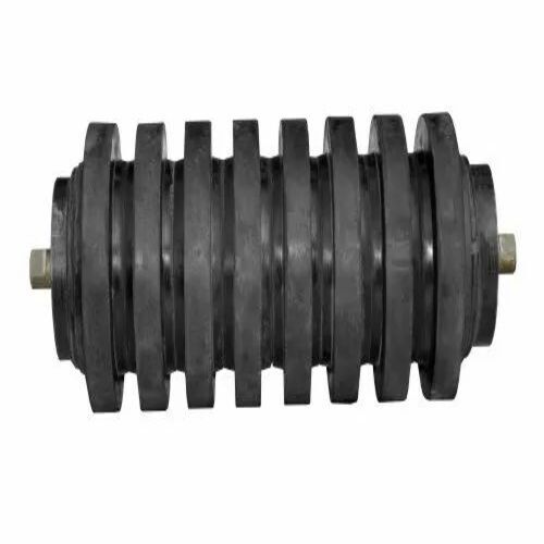 Rubber Impact Idler Roller - Steel, 100 mm Diameter x 1000 mm Length, Black, Polished Surface Treatment | Industrial Use, Customized Size, Wooden Box Packaging