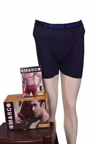 Top Elastic Mens Trunk Underwear - Cotton Material, Blue Color | Outer Elastic Waistband, Plain Pattern, Suitable for Men