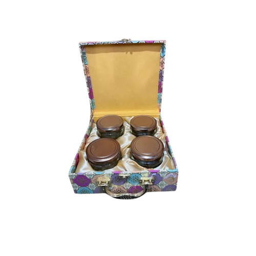 Wooden 4 Jar Gift Box - Handmade, Waterproof, 4 Compartments | Multicolor Rectangle Design, Ideal for Gifting and Decorative Use