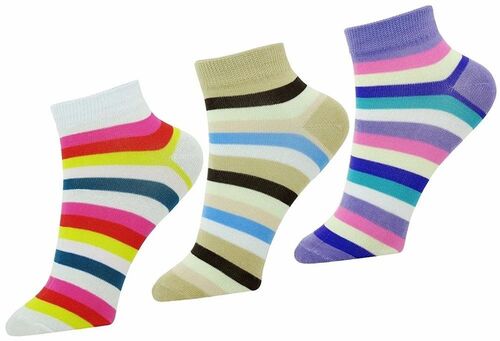 Ankle Length Socks - Cotton Fabric, Multicolored Striped Design | Washable, Ideal for Daily Wear, All-Season Comfort