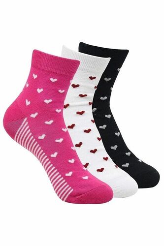 Ankle Length Socks Stripes Heart Printed Pattern Socks For Women - Cotton Material Multicolor Design | Washable Daily Wear All Season