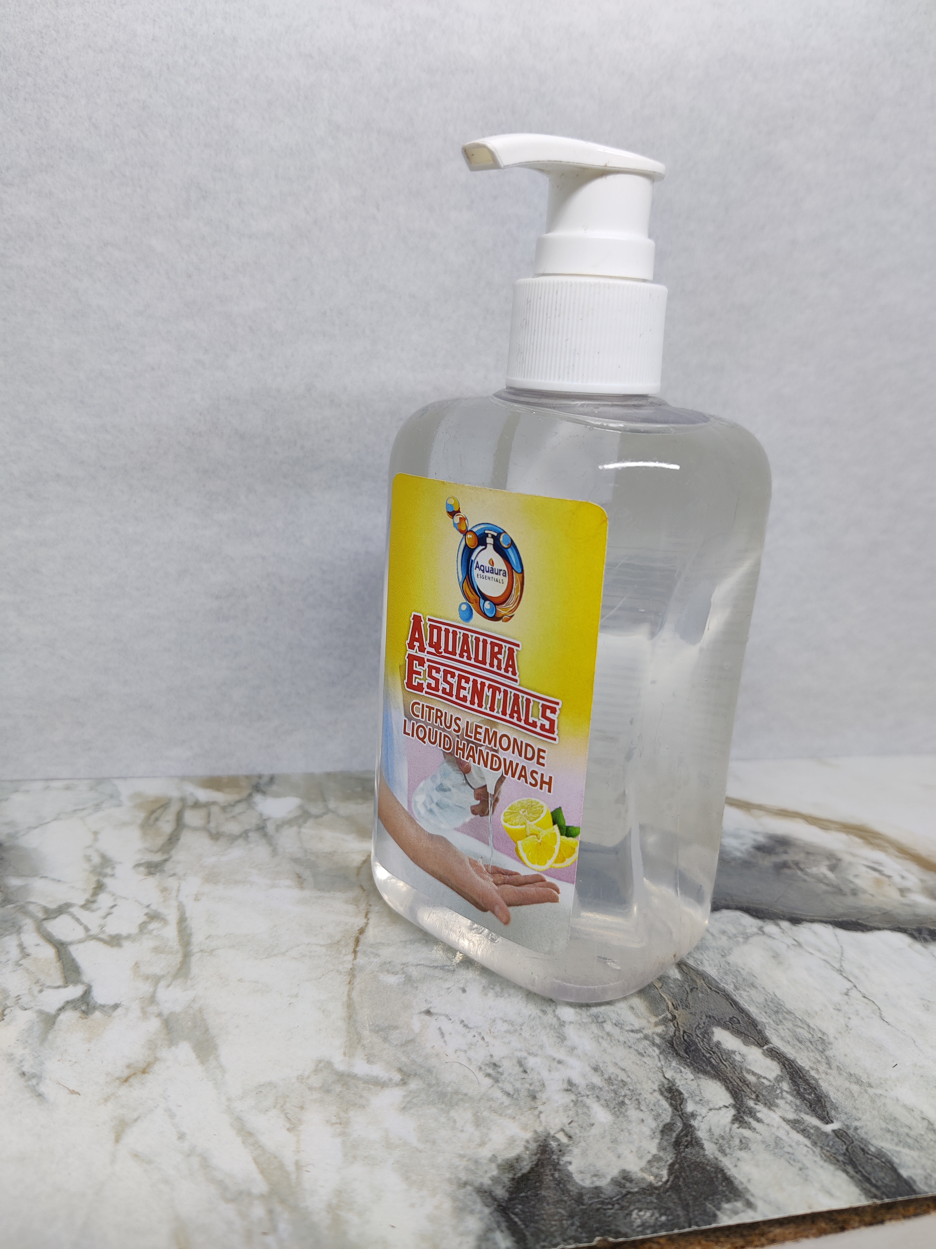 Aquaura Essentials Handwash Liquid Bottle, Wash Away Germs, Refreshing Fragrance Hand Wash (500 ml, Citrus Lemonade Yellow Handwash)
