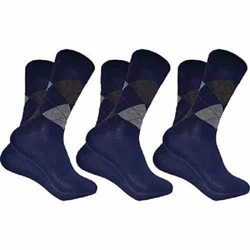 Argyle Pattern Cotton Socks - Navy Blue, Good Quality | Washable, All Season, Daily Wear for Men