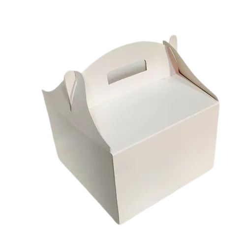 Handle Cake Box - Paper Material, Square Shape, White Color | Ideal for Elegant Cake Presentation and Safe Transport