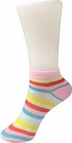 Ladies Striped Cotton Socks - Cotton, Ankle Length, Striped Design | Washable Fabric, Ideal for Daily Wear, All Season Comfort