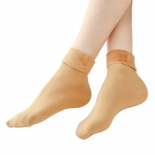 Ladies Velvet Socks - Velvet Fabric, Striped Pattern, Beige Color | Washable, Daily Wear, Winter Essential for Women