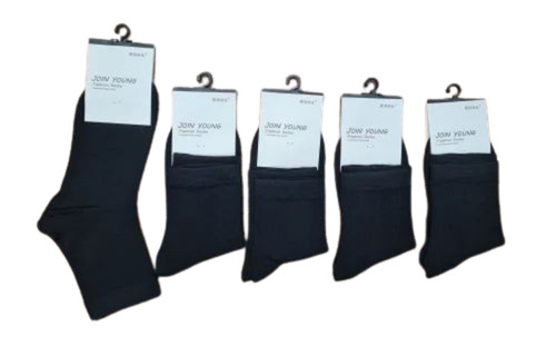 Men Plain Black Cotton Socks