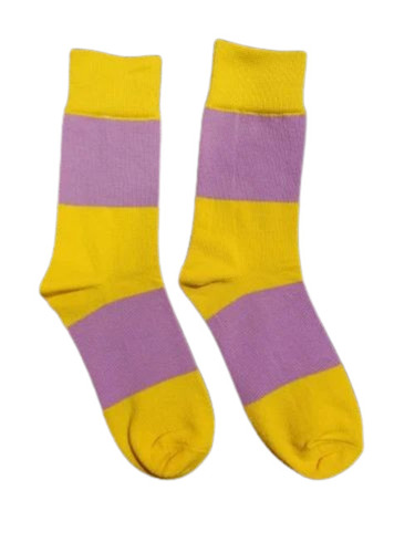 Men's Pure Cotton Socks - Striped Design, Yellow and Purple | All Season, Washable, Daily Wear