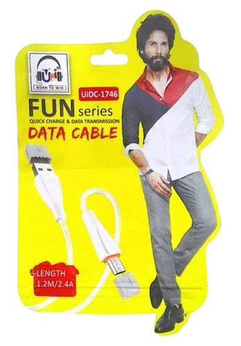 Mobile Data Cable Packaging Pouch - Plastic Material, Yellow Color | Designed for Mobile Accessories, Printed Design