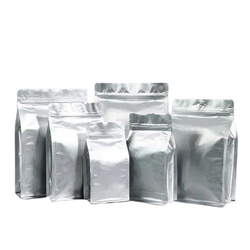 Silver Packaging Pouch - PVC Standup Pouch, Customized Design for Food Packaging | Plain Pattern, Durable Material, Versatile Use