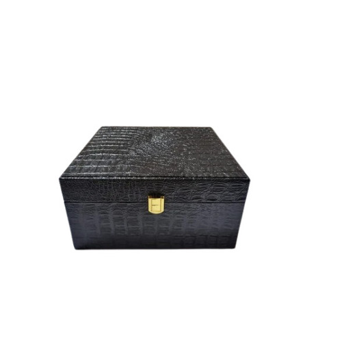 4 Jar Dry Fruit Gift Box - MDF Board, Square Shape, Black and Brown Color | Impeccable Finish, Smooth Texture, Hinged Closure, Attractive Pattern