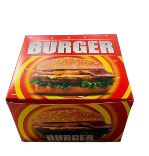 Burger Packaging Box - Cardboard Material | 5x5x3 Inch Straight Tuck End Design, Multi-Color Print, 200 Gram Capacity