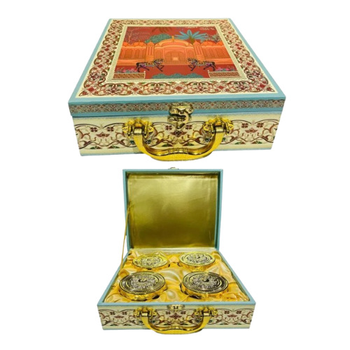 Designer Wooden 4 Jars Gift Box - Wood Material, 4 Compartments, 250 gms Capacity, Multicolor, Square Shape | Ideal for Gifting and Storage