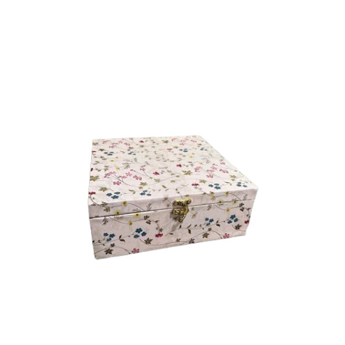 Flower Printed Wooden Gift Box - 2 Compartments, 500 gms Capacity, Multicolor Design | Square Shape, Customized Size, Ideal for Gifting