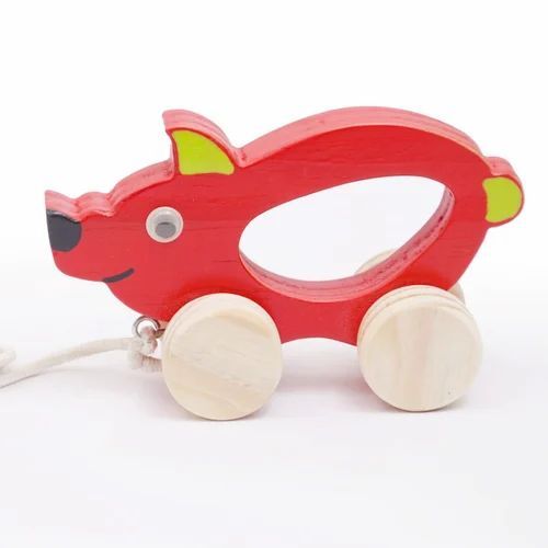 Kids Wooden Piggy Toy - Handmade Wooden Material Perfect Shape Red Color | Long Life Ideal for Ages 0-3 Years