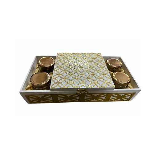 Mdf Dry Fruits Gift Box - 4 Compartments, 250 gms Capacity, Plain & Printed Design | Multicolor, Rectangular Shape, Customized Size, MDF Material