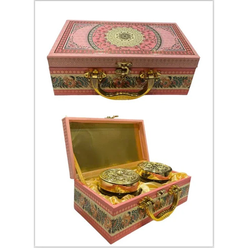 Printed Wooden 2 Jars Gift Box - 2 Compartments, 500 gms Capacity | Multicolor, Square Shape, Customized Size, Wood Material