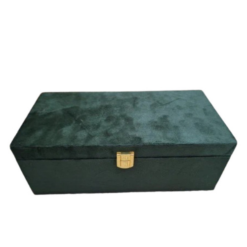 Velvet Dry Fruit Gift Box - MDF Board, 10x5x3.5 Inches, Dark Green | Hinged Closure, 2 Compartments, Impeccable Finish, Smooth Texture
