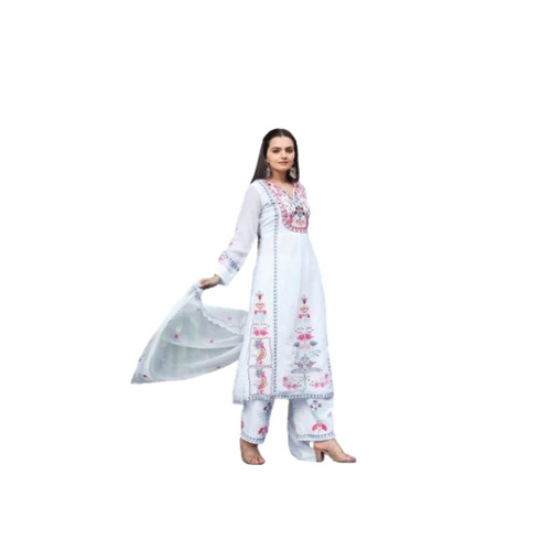 White Georgette Suit By Rk Creation