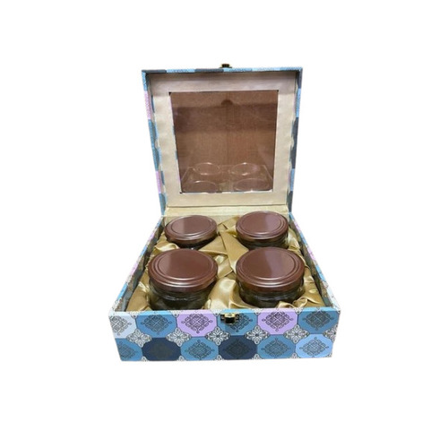 Window 4 Jar Gift Box - Wooden, Rectangular Shape, Multicolor Printed Design | Impeccable Finish, Smooth Texture, Customized Set of 4 Jars
