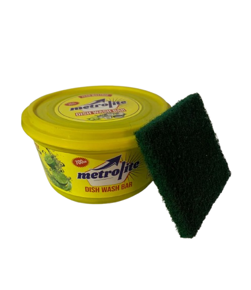 Dish Wash Bar - Soap Material 700 Grams Each Green Color Round Shape | Refreshing Citrus Fragrance 15 Pieces Per Box Includes Scotch Brite