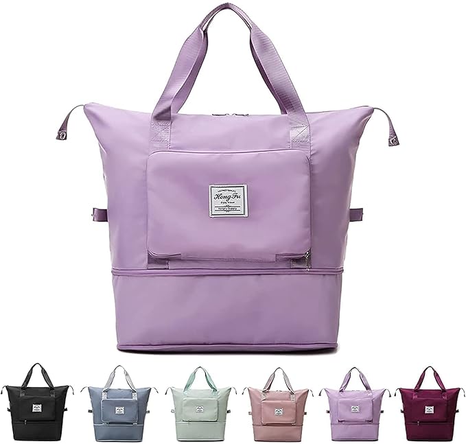 LNT Womens Large Capacity Folding Travel Bag Travel Lightweight Waterproof Carry On Luggage Bags With Fixed Strap Dry And Wet Separation Foldable For Foldable Bag Peach (Purple Poket)