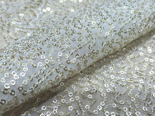 AlloVer Sequins Embroidery Fabric - Georgette, Multi-Colored, Embroidered Texture for Stylish Clothing