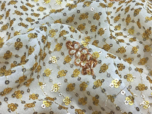 Designer Sequins Embroidery Fabric - Embroidered Style with Dry Clean Wash Care | Various Colors, Luxurious Texture, Perfect for Clothing