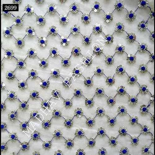 Designer Sequins Embroidery Fabric - Embroidered Plain Texture | Dry Clean Only, Various Colors, Ideal for Clothing