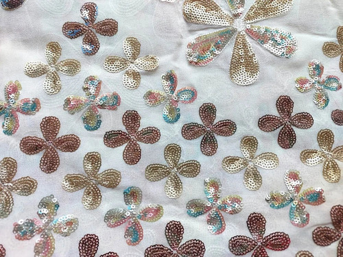 Floral Sequin Fabric - Embroidered Floral Design, Various Colors Available, Designer Wash Care Dry Clean