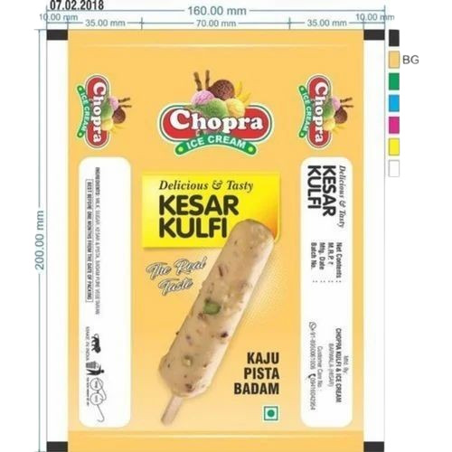 Kulfi Packaging Pouch - Plastic Material Multicolour Design | Durable and Versatile Packaging Solution