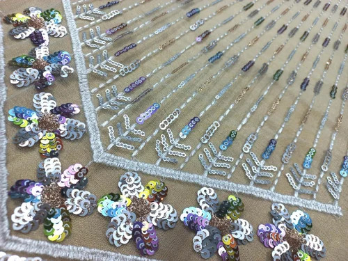 Embroidered Net Sequins Kali Fabric - Designer Dry Clean Only | Various Colors, Elegant Texture, Ideal for Clothing