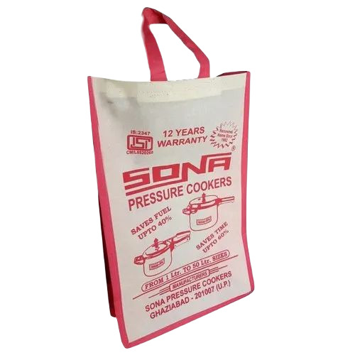 Printed White Non Woven Bag - Non Woven Fabric, 12x9x4 Inch , Loop Handle Design for Household Shopping Applications