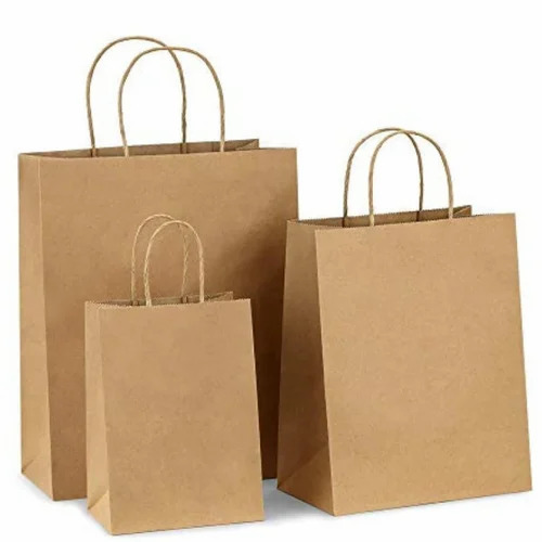 Brown Kraft Paper Bags - Biodegradable, Moisture Proof, 2kg Capacity, Rope Handle | Plain Style, Recyclable Design