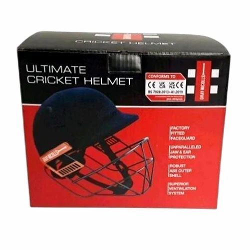 Cricket Helmet Packaging Box - 12x7x6 Inch Rectangular, 125 GSM Multi-Color Partly Recycled Paper, Single Wall 3 Ply Design | Lithography Printed