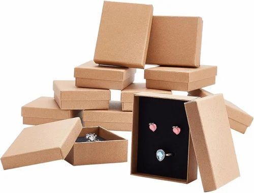 Jewellery Box - Cardboard Material, Rectangular Shape , Brown Color , Plain Design Pattern