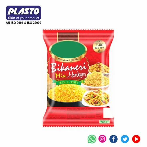 Namkeen Packaging Pouch - Plastic Material , Multicolour Printed Design for Enhanced Visibility and Appeal