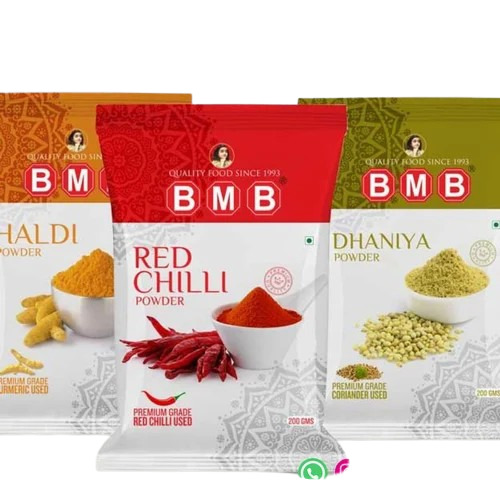 Spice Packaging Pouch - PVC Material , Multicolour Printed Pillow Pouch with Glossy Finish, Double Layer Lamination, Heat Sealed Closure