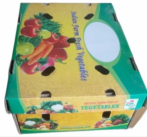 Vegetable Packaging Box - 20x10x8 Inches, 125 GSM Corrugated Paper with Multi-Color Print | Rectangular Shape, Partly Recycled Liners