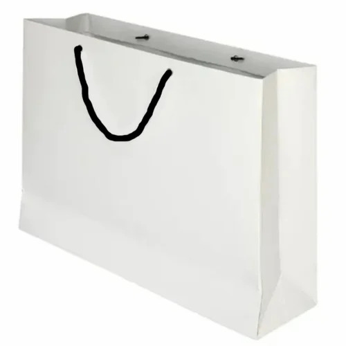 White Biodegradable Paper Carry Bag - 1kg Capacity, Moisture Proof with Rope Handle | Plain Design, Eco-Friendly and Recyclable
