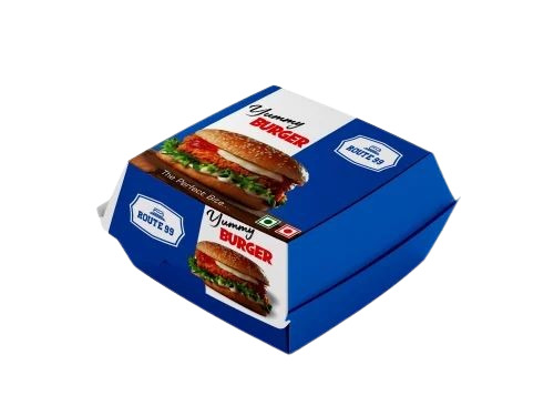 Burger Packaging Box - Cardboard Material Square Shape Multi Color Design | 400 ml Capacity for Optimal Burger Presentation