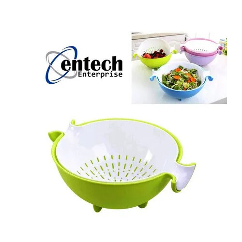 Multifunctional Washing Fruits And Vegetable Strainer Draining Basket - Plastic Material, Round Shape, White Color | Plain Design for Kitchen Use