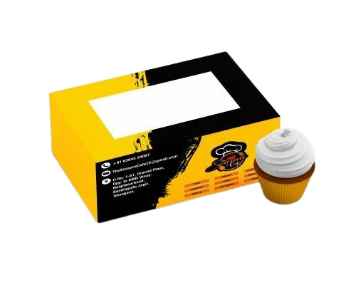 Pastry Packaging Box - 350 GSM Paper, 7x7x5 Inches, Multicolor with Window, Rectangular Shape for Storing Two Pastries