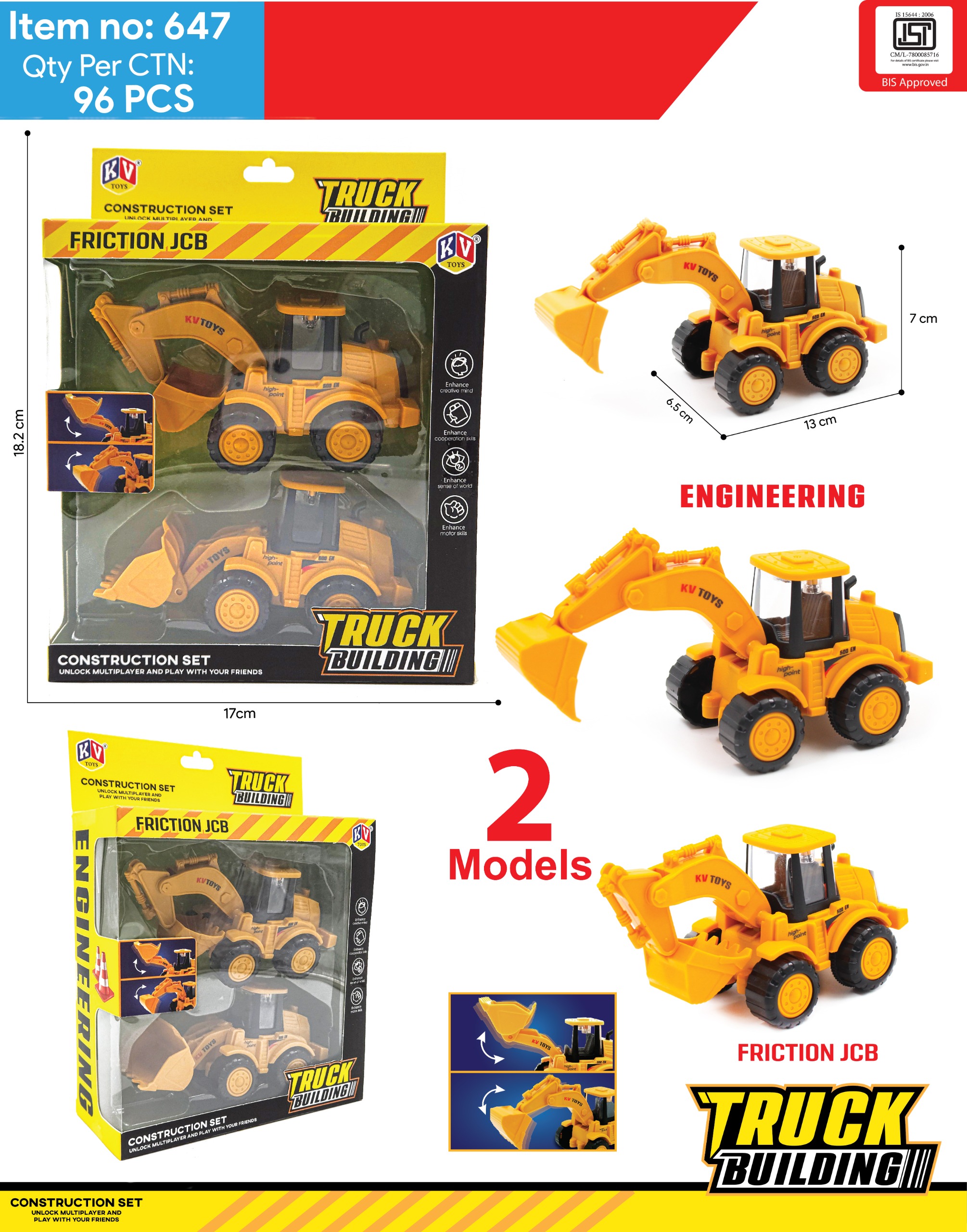 Pull Back Engineering Vehicle Pack of 2 647