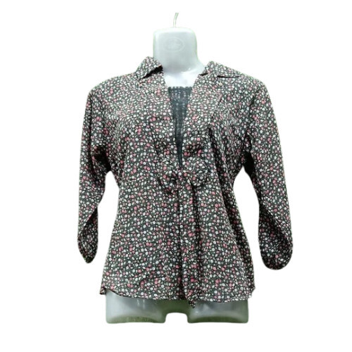 Cotton Dot Printed Ladies Top - Short Sleeve, Scoop Neck, Black | Comfortable Daily Wear, Machine Washable, Perfect for Summer